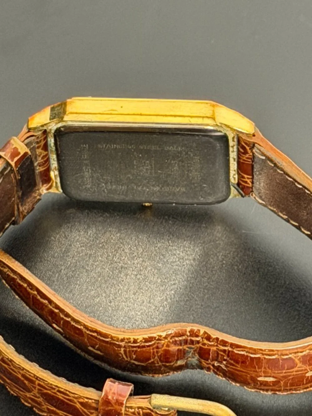 JAZ Paris Vintage Rectangular Quartz Wristwatch Gold Tone Date Leather Band